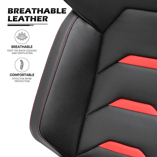 MoNiBloom Universal PVC Bucket Style Reclinable Sport PU Leather Simulator Racing Seat with Adjustable Lock Slide Red