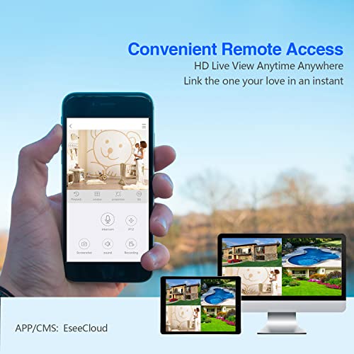 10CH Expandable Wireless Security Camera System with 10.1" Monitor 4pcs 5MP Indoor Outdoor Camera 1-Way Audio Night Vision Motion Detection Home Business CCTV Surveillance 1TB HDD