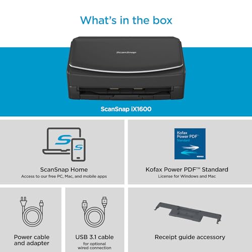 ScanSnap iX2500 Wireless or USB High-Speed Cloud Enabled Document, Photo & Receipt Scanner with Large Touchscreen and 100 Page Auto Document Feeder for Mac or PC, White