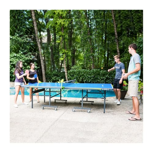 JOOLA Outdoor Table Tennis Table - Multi Use Conference Table Dining Table - Concrete Wood Look Includes Steel Outdoor Ping Pong Net Set & Frame - Hybrid Indoor Outdoor Ping Pong Table