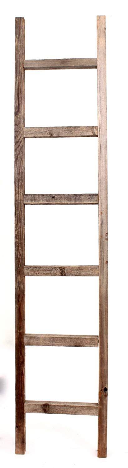 BarnwoodUSA Rustic 6 ft Decorative Ladder - 100% Reclaimed Wood Ladder, Weathered Gray
