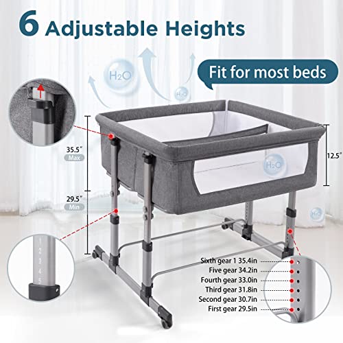 Ihoming Twin Bassinets for Baby, Double Bassinet Bedside Sleeper for Twins, Double Bassinets Sleeper for 2 Babies, Infant Co Sleeper Bedside Crib Attaches to Bed, Pink