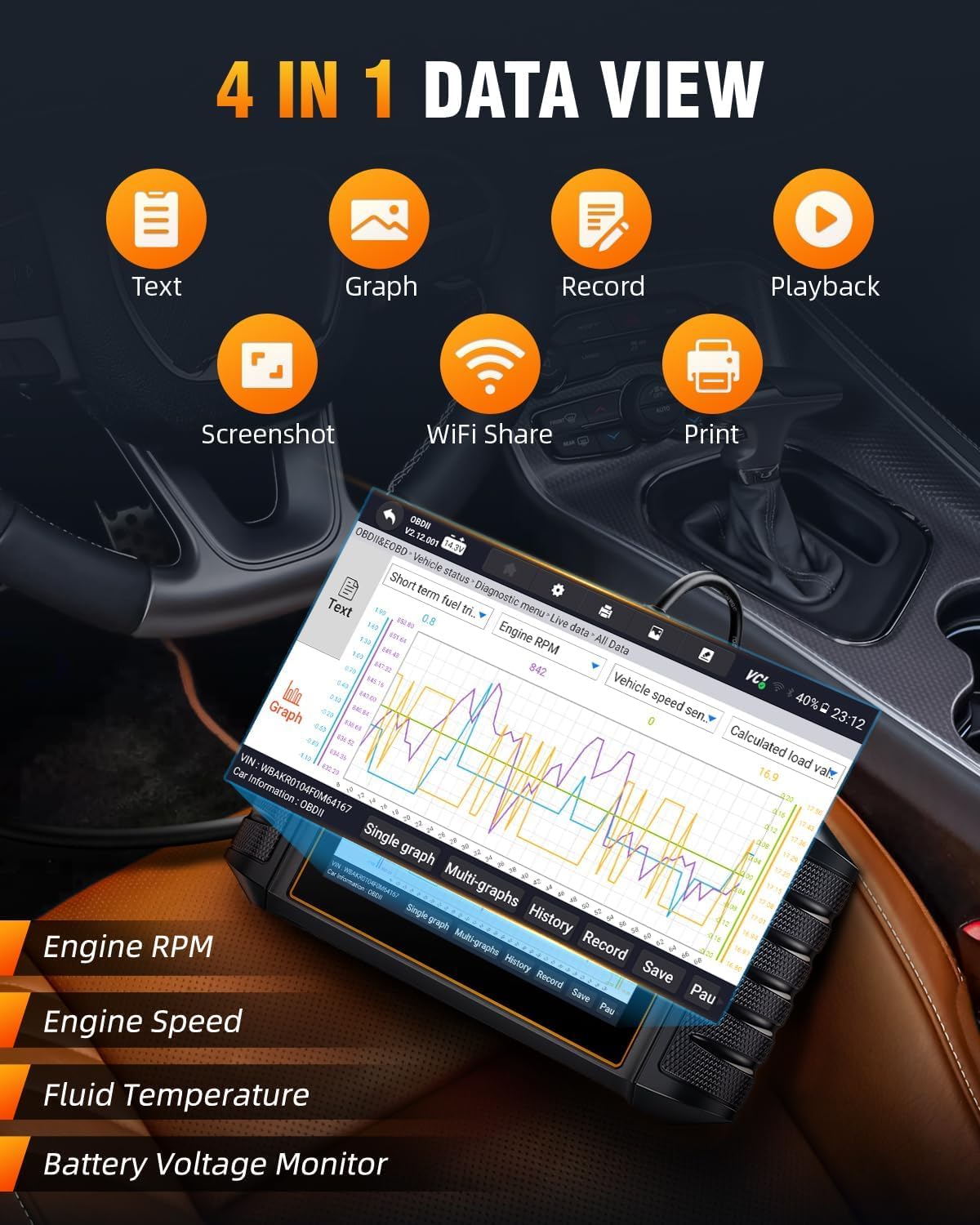 FOXWELL NT726 All System OBD2 Scanner Tablet with 12 Reset Service for All Cars Engine ABS Airbag Transmission Diagnostic Code Reader Scan Tool with Oil EPB TPMS BMS TPS Injector Coding Air Suspension