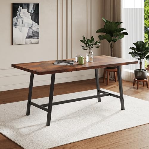 71" Dining Table for 6 to 8 People, Large Farmhouse Wood Kitchen Table with Strong Metal Frame, 350 Pound Capacity Legs - Rustic Brown