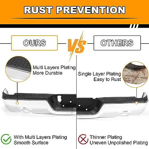 Rear Bumper Compatible with 2009-2018 Dodge Ram 1500, 2019 Ram 1500 Classic, Step Bumper with Parking Sensor Hole&Vent Hole, Chrome Bar Assembly (Model B)