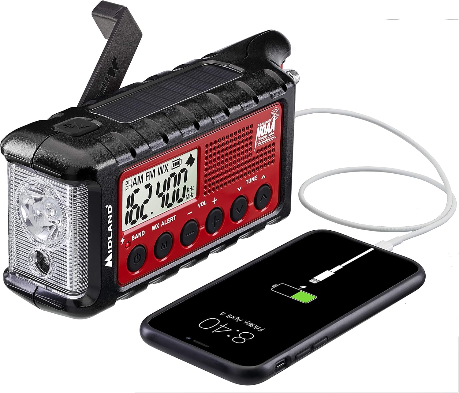 Midland - ER310, Emergency Crank Weather AM/FM Radio - Multiple Power Sources, SOS Emergency Flashlight, Ultrasonic Dog Whistle, & NOAA Weather Scan + Alert (Red/Black) Pack of 2