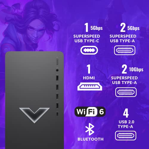 HP Victus Gaming PC, AMD Ryzen 7 5700G (8 cores, 16 Threads), 32 GB RAM, 2 TB PCIe SSD, Radeon RX 6600XT, Gaming Computer Desktop Bundle, USB C, WiFi 6, Windows 11 Home