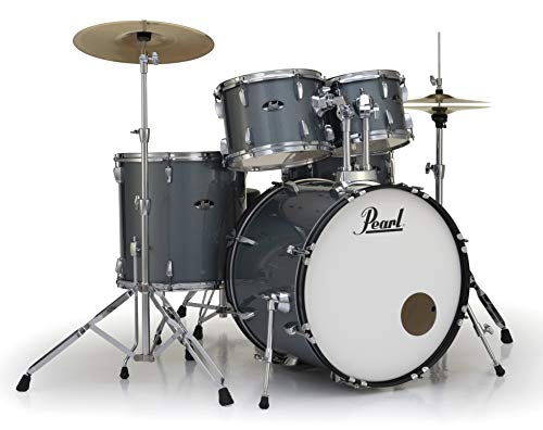 Pearl Roadshow Drum Set 4-Piece Complete Kit with Cymbals and Stands, Charcoal Metallic (RS584C/C706)
