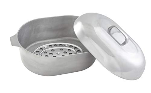 IMUSA USA Heavy Duty Cajun Aluminum Stock Pot 14 Quart and Oval Roaster 18", Silver