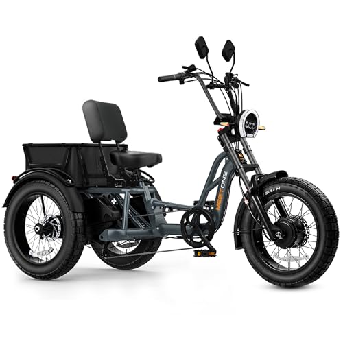 Folding Electric Tricycle for Adults, 1200W Electric Trike, 22MPH 100Miles 3 Wheel Electric Bike, Reverse Gear, Rear Differential, 450lbs Load, F&R Baskets, 4'' Wide Fat Tire, UL Certified