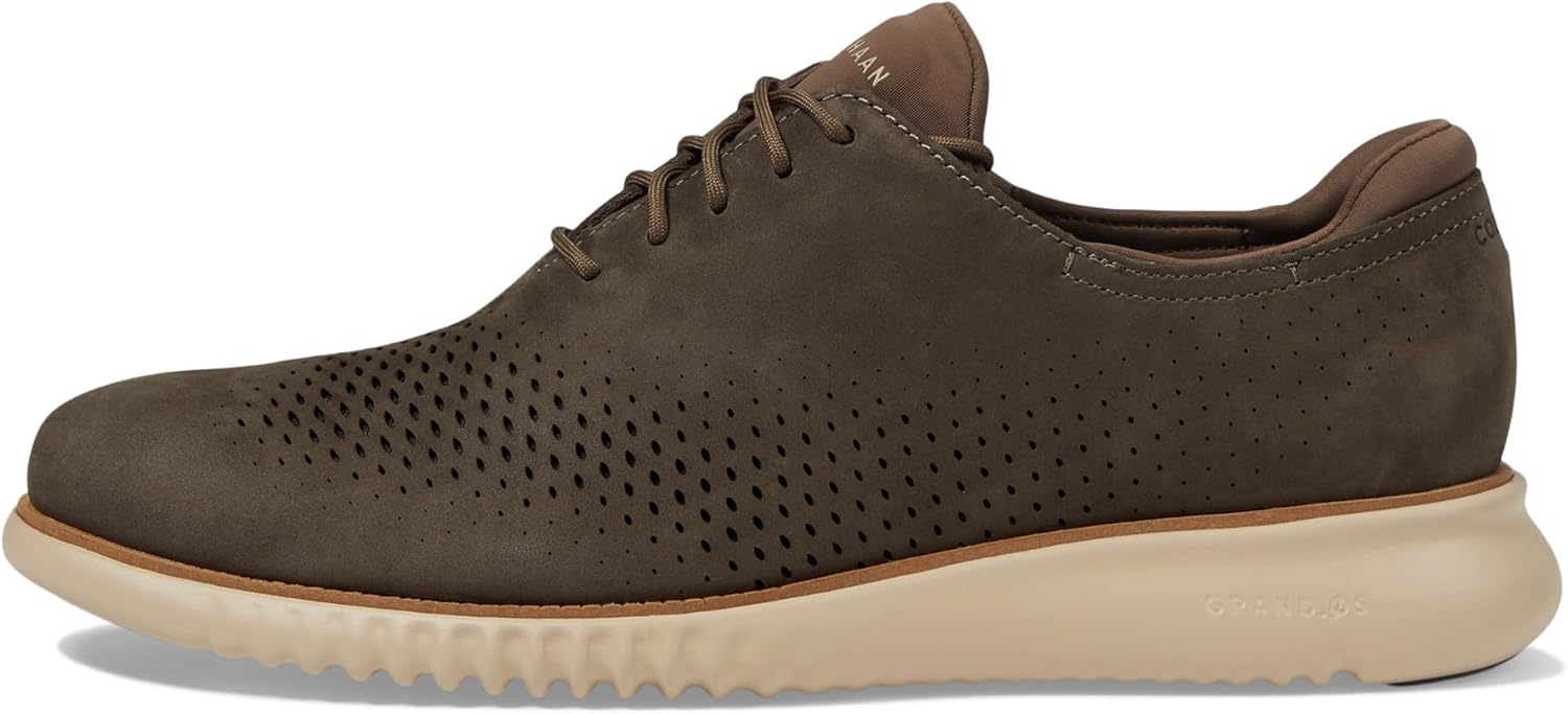 Cole Haan Men's 2.Zerogrand Laser Wing Tip Oxford Lined, Deep Olive Nubuck/Oat, 10
