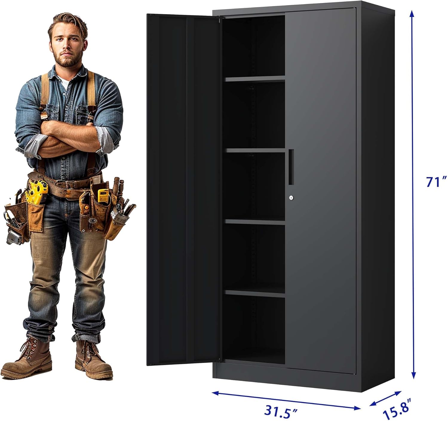 71" H Metal Garage Storage Cabinet Tool Steel Locking Cabinet with Doors and 4 Shelves Tall Cabinets for Garage Storage Systems Lockable File Cabinet for Home Office,Black