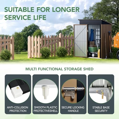 10X12X7.5 FT Outdoor Steel Storage Shed with Lockable Doors, 2 Windows, Transparent Roof Panels (Wood Panels & Frame Floor Not Included), Ideal for Patio Storage,Garbage Can, Chicken Coop，Brown