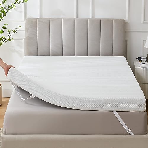 Homemate Memory Foam Mattress Topper Queen, 4 Inch Gel Cooling Mattress Pad High Density Foam Firm Mattress Topper, Soft Pressure Relieve Bed Topper CertiPUR-US, Non-Slip Removable & Washable Cover