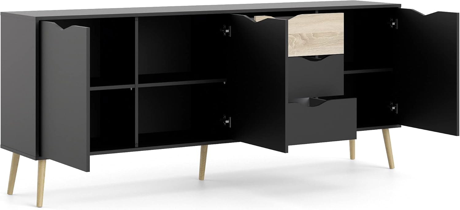 Tvilum, Black Matte and Oak Structure Diana Sideboard with 3 Doors and 3 Drawers