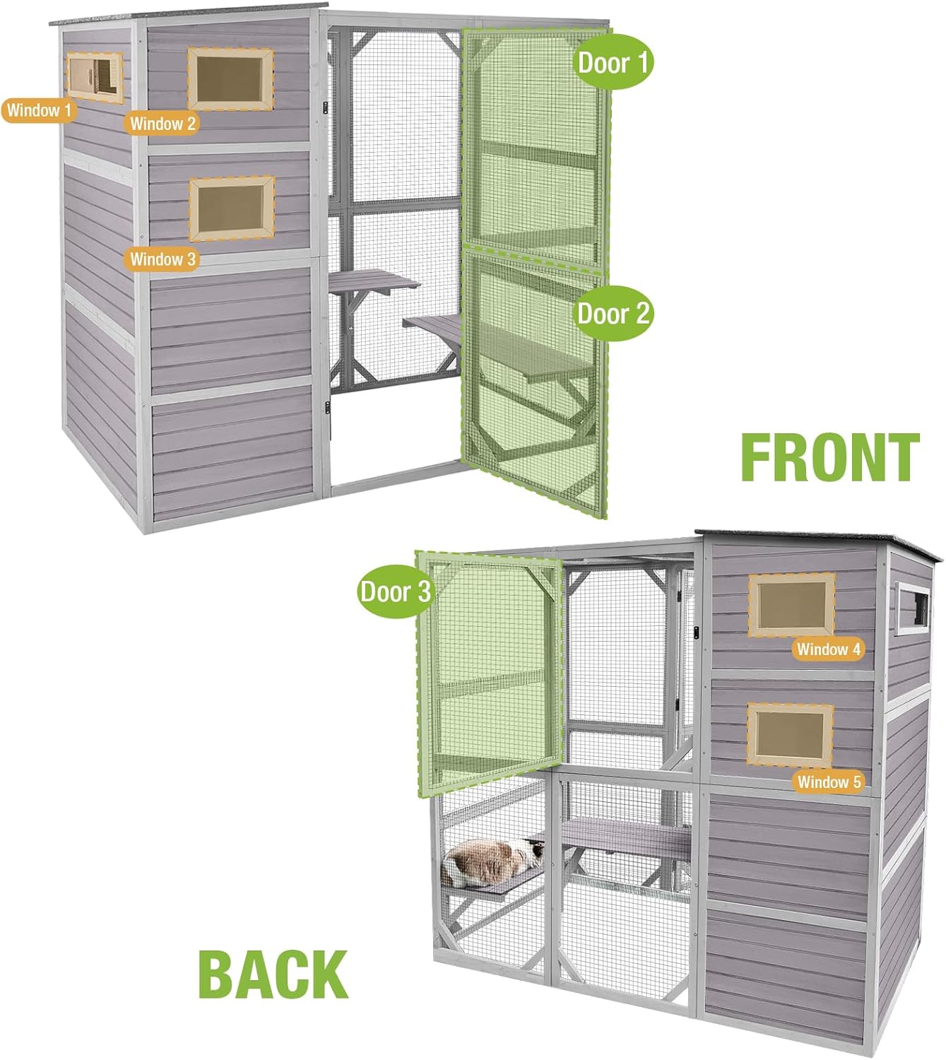 Large Cat Catio Kitty House wih 4 Tiers Cat House for Outdoor Cats Waterproof roof Cat Enclosures,77 Inch