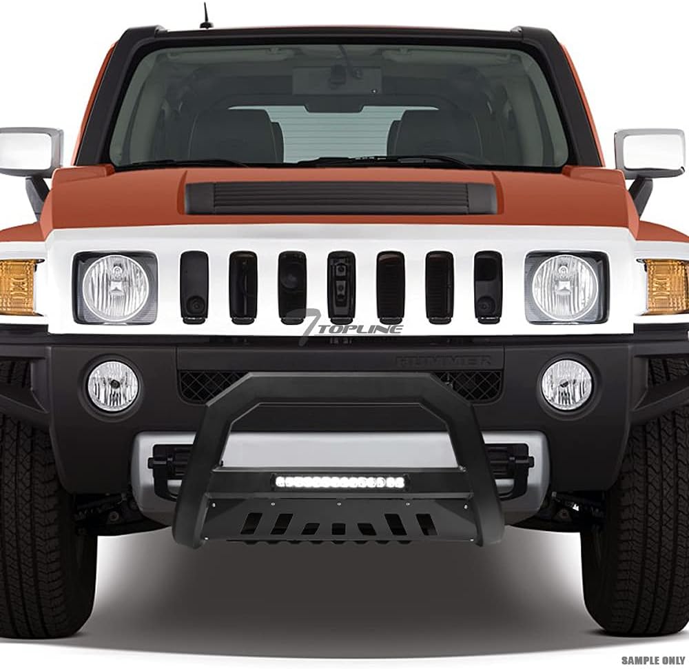 Matte Black AVT Style Aluminum LED Light Bull Bar Brush Push Front Bumper Grill Grille Guard With Skid Plate Compatible With 10-23 Toyota 4Runner