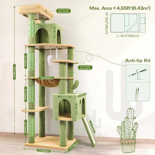 Globlazer Heavy Duty Cat Tree, 70 inch Sturdy Cat Tree for Indoor Cats Extra Large Cat Tower with Scratching Post, Hammock, Cat Condo for Adult Cats Kittens, F70 Pro, Light Grey