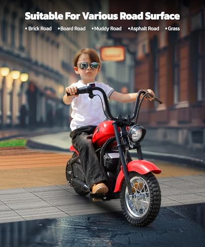 ELEMARA Electric Dirt Bike, 15 mph & 150lb Max, 24V Ride on Toy for Big Kids w/LED Lights & Power Display, Chain-Driven Motor, Twist-Grip Throttle, Shock Springs, Handbrake, 12" Air-Filled Tires-Black