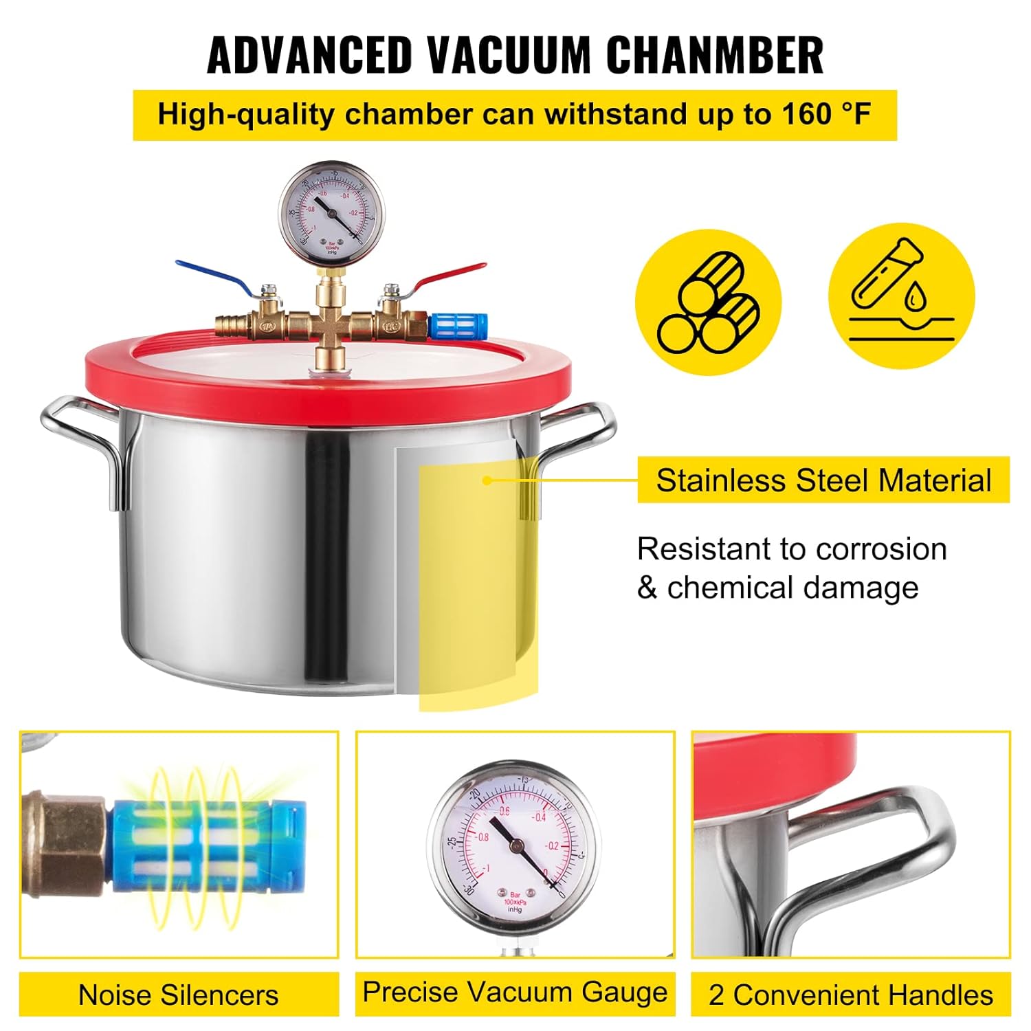 VEVOR 3CFM Vacuum Pump Single Stage 3CFM HVAC Vacuum Pump 3CFM 1/4HP Vacuum Pump Air Conditioning with 1 Gallon Vacuum Degassing Chamber Vacume Chamber and Pump