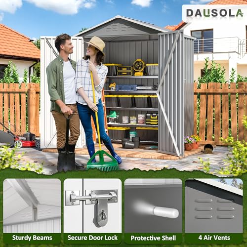 10x10 FT Outdoor Storage Shed, Metal Garden Tool Shed with Updated Frame Structure, Lockable Doors and Windows, Ideal for Backyard Garden Patio Lawn, Grey