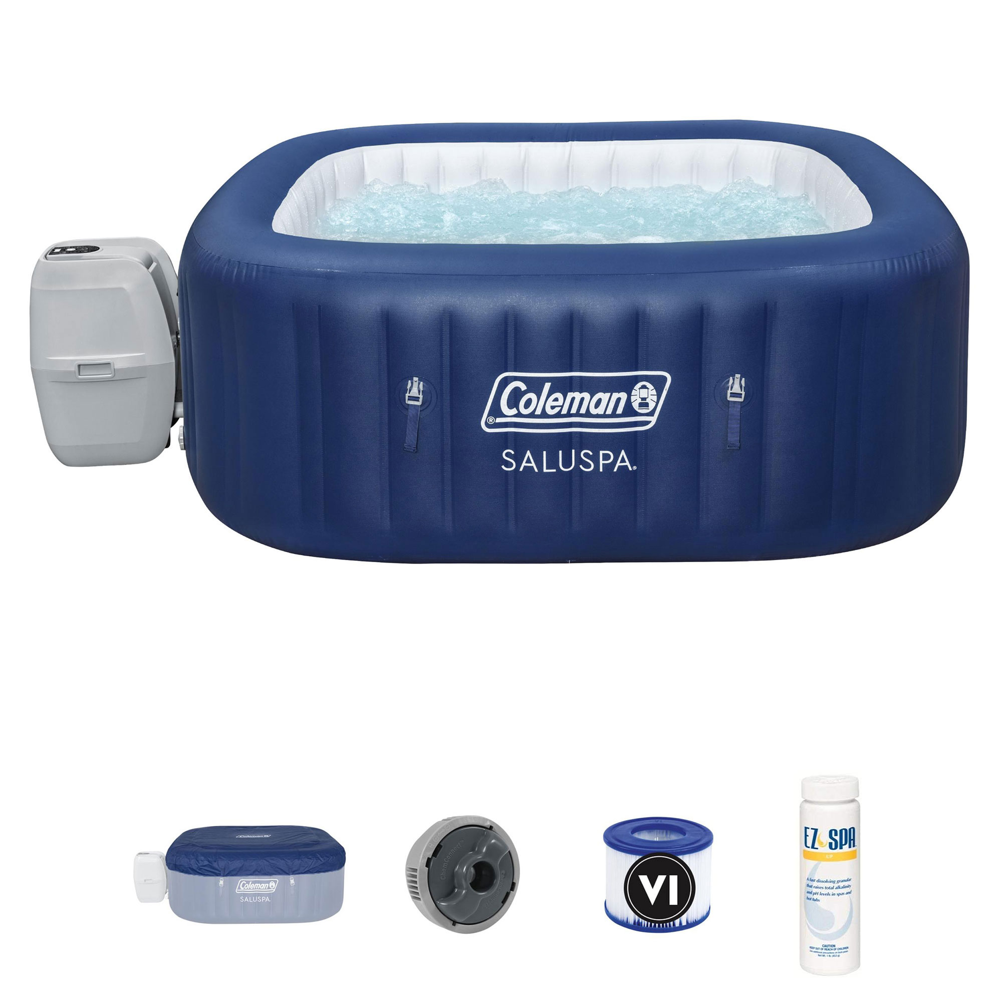 Coleman SaluSpa 4 Person Inflatable Hot Tub w/ Raising Balancing Chemicals
