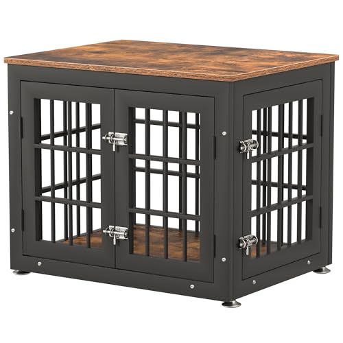 48 Inch Heavy Duty Dog Crate Furniture for Large Dogs, Decorative Pet House End Table, Extra Large Wooden Cage Kennel Furniture Indoor, Natural and White