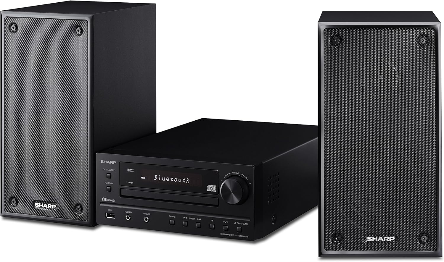 Sharp XLHF102B HI Fi Component MicroSystem with Bluetooth, USB Port for MP3 Playback, Built-in CD Player, AM/FM Tuners, 50W RMS, Remote Included, Black