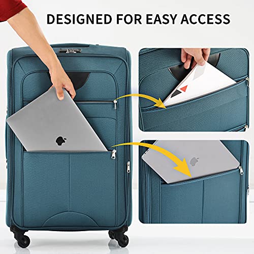 Merax Softside Luggage Set, Travel Suitcase Expandable Lightweight, 3 Piece Luggage Sets with Spinner Wheels 20" 24" 28" Suitcase with TSA Lock (Blue Green)