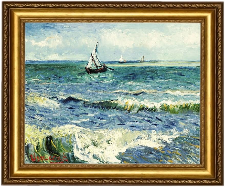 Eliteart - Starry Night Over The Rhone by Vincent Van Gogh Giclee Art Canvas Prints- Framed Size:27 3/5 x34 3/5