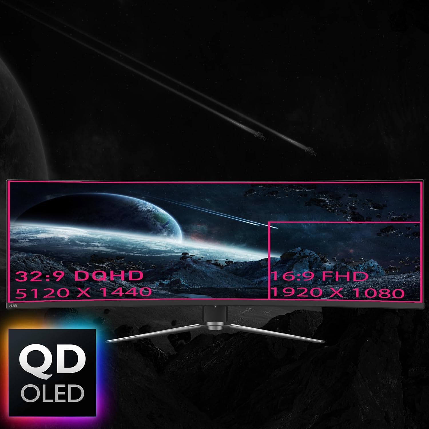 MSI MPG 491CQP QD-OLED, 49 Curved OLED Gaming Monitor, 5120 x 1440 (DQHD), OLED 0.03ms Response time, 144Hz, True Black HDR 400, HDMI, DP Port, USB Type C, Tilt, Height
