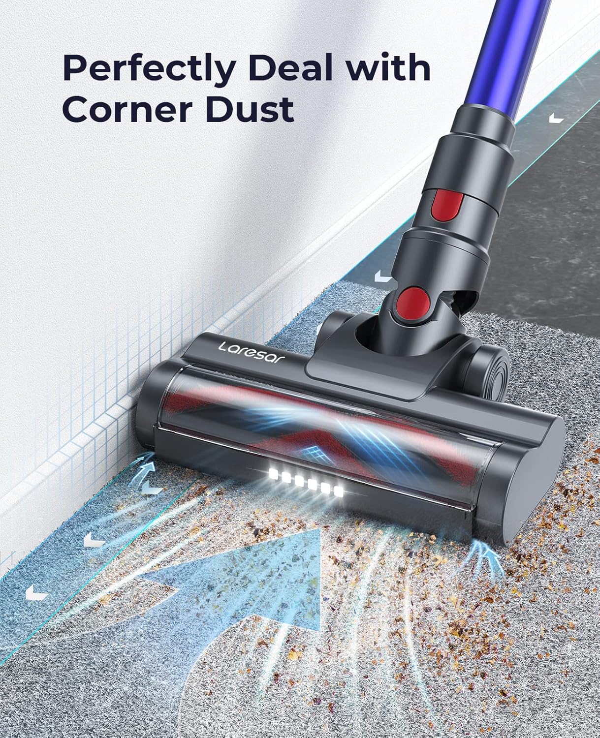 Laresar Cordless Vacuum Cleaner, 33Kpa Stick 400W Handheld with Mechanical Knob & LED Screen, Headlights, Up to 55Mins, Suitable for Carpet, Pet Hair, Hardwood Floor (Elite 5)