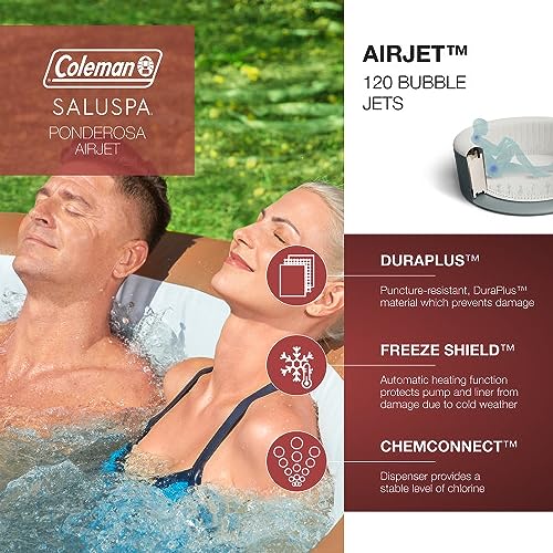 Coleman SaluSpa Miami AirJet 2 to 4 Person Round Inflatable Hot Tub Portable Outdoor Spa with 120 Soothing AirJets and Insulated Cover, Black