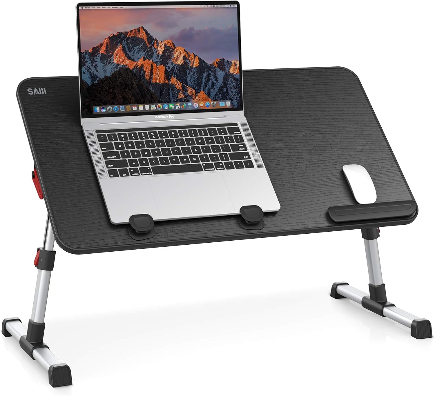 SAIJI Laptop Bed Tray Table, Adjustable Home Office Standing Desk Portable Lightweight Foldable Lap Desk for Sofa Couch Floor Working Studying Reading Writing Eating,Fit Up to 17" Laptop(Large，Black)