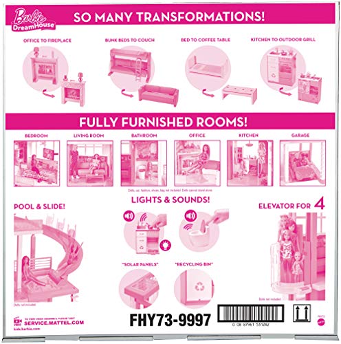 Barbie Dreamhouse Dollhouse with Pool, Slide and Elevator, Plus Lights, Sounds and 70+ Total Accessories, for 3 to 7 Year Olds