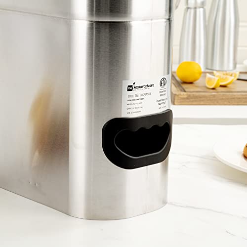 Restaurantware Bev Tek 3 Gallon Iced Tea Dispenser 1 Slim Design Iced Tea Server - No-Drip Spigot Cold & Hot Drink Friendly Silver 13/0 Stainless Steel Iced Beverage Dispenser With Handles