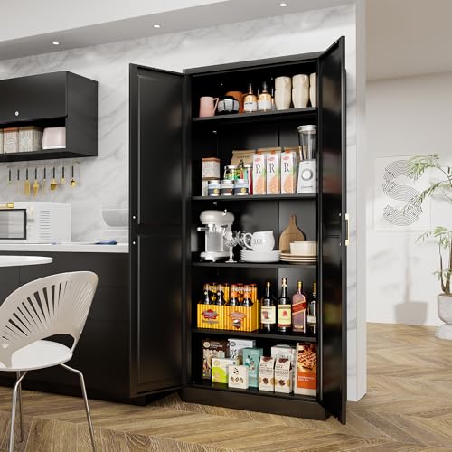 71" Tall Metal Storage Cabinet, Kitchen Pantry Storage Cabinets with Doors and 4 Shelves, White Pantry Cabinet, Utility Kitchen Cupboard, Large Steel Cabinets for Dining Room, Office, Living Room
