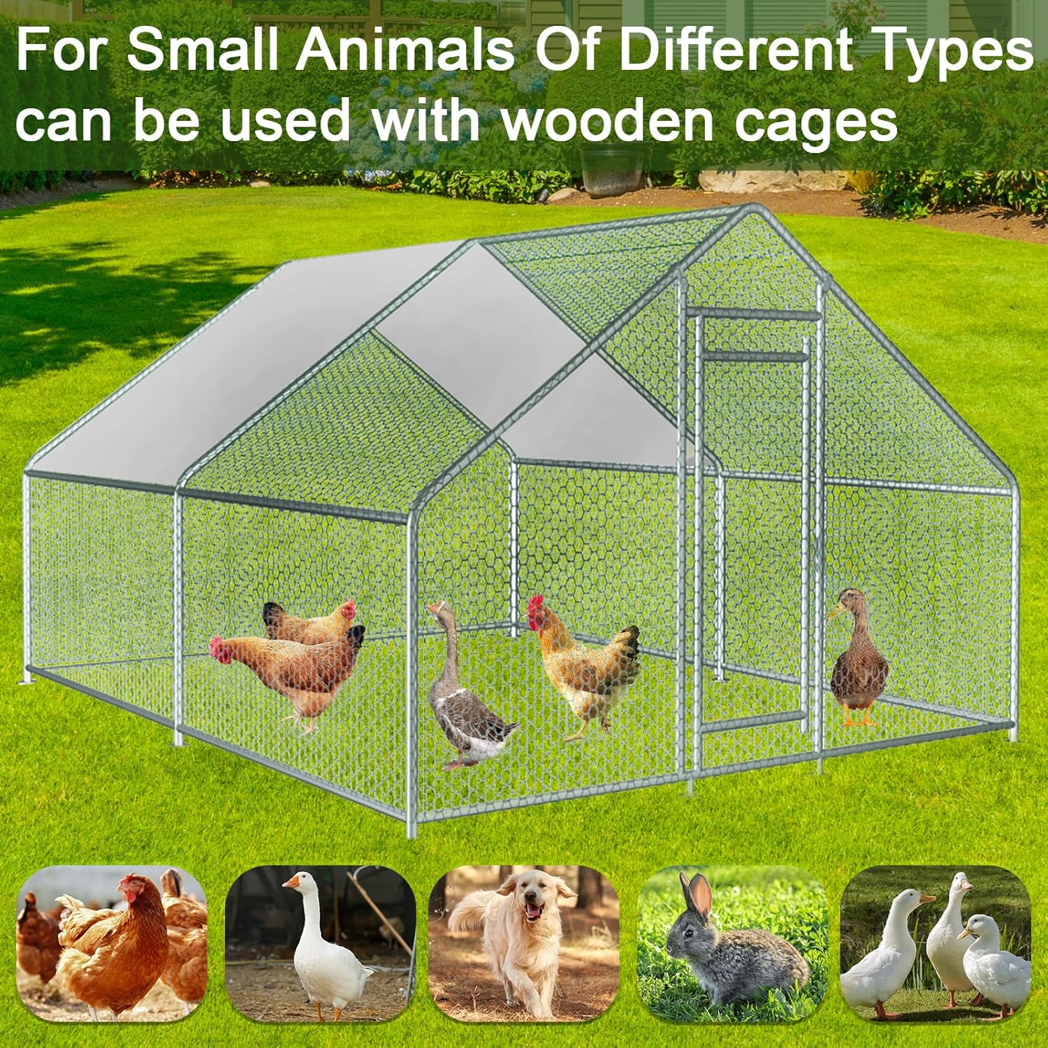 13x10x6.5 FT Metal Chicken Coop Walk in Chicken Run Cage for Chickens, Rabbits House, Duck House, Chicken Runs Poultry Cage for Yard with Waterproof Cover