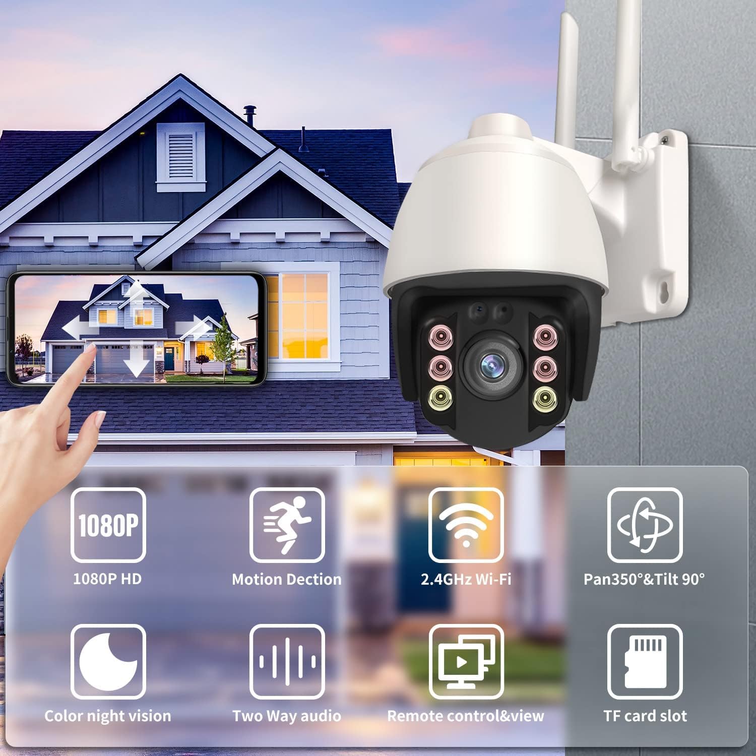 Security Camera Outdoor,Wireless WiFi Home HD 1080P Security Camera System 360° View,Reidubo Dome Surveillance Camera with Motion Detection, Auto Tracking, Two Way Audio,Full Color Night Vision