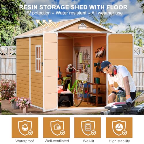 Outdoor Resin Storage Shed with Floor Included 5x3 FT, Waterproof Outside Sheds with Window Lockable Door, Plastic Sheds for Backyard Garden Patio Lawn Tools, Gray