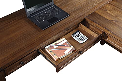 OSP Home Furnishings Baton Rouge Rustic L-Shape Office Desk with Power Port Drawer, Champagne Oak Finish