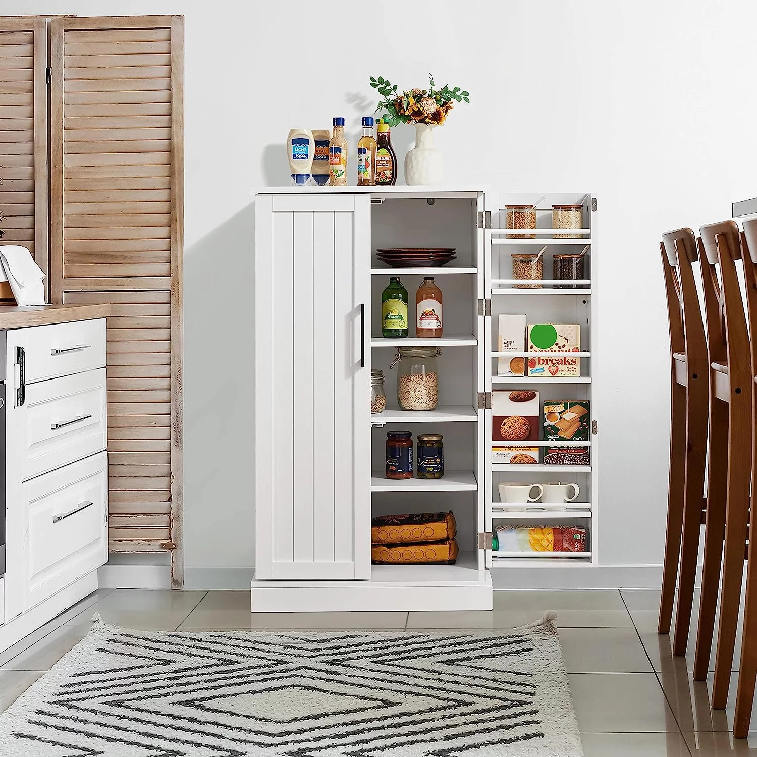 HOOMHIBIU Cabinet  Pantry Cabinet Cupboard with Door and Adjustable Shelves  Freestanding Utility  Cabinet for Dinning Room/Living Room  White