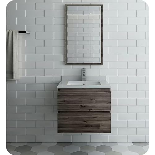 Fresca Formosa 24 Inch Wall Hung Modern Bathroom Vanity - Quartz Countertop & Ceramic Sink Included - Faucet Not Included