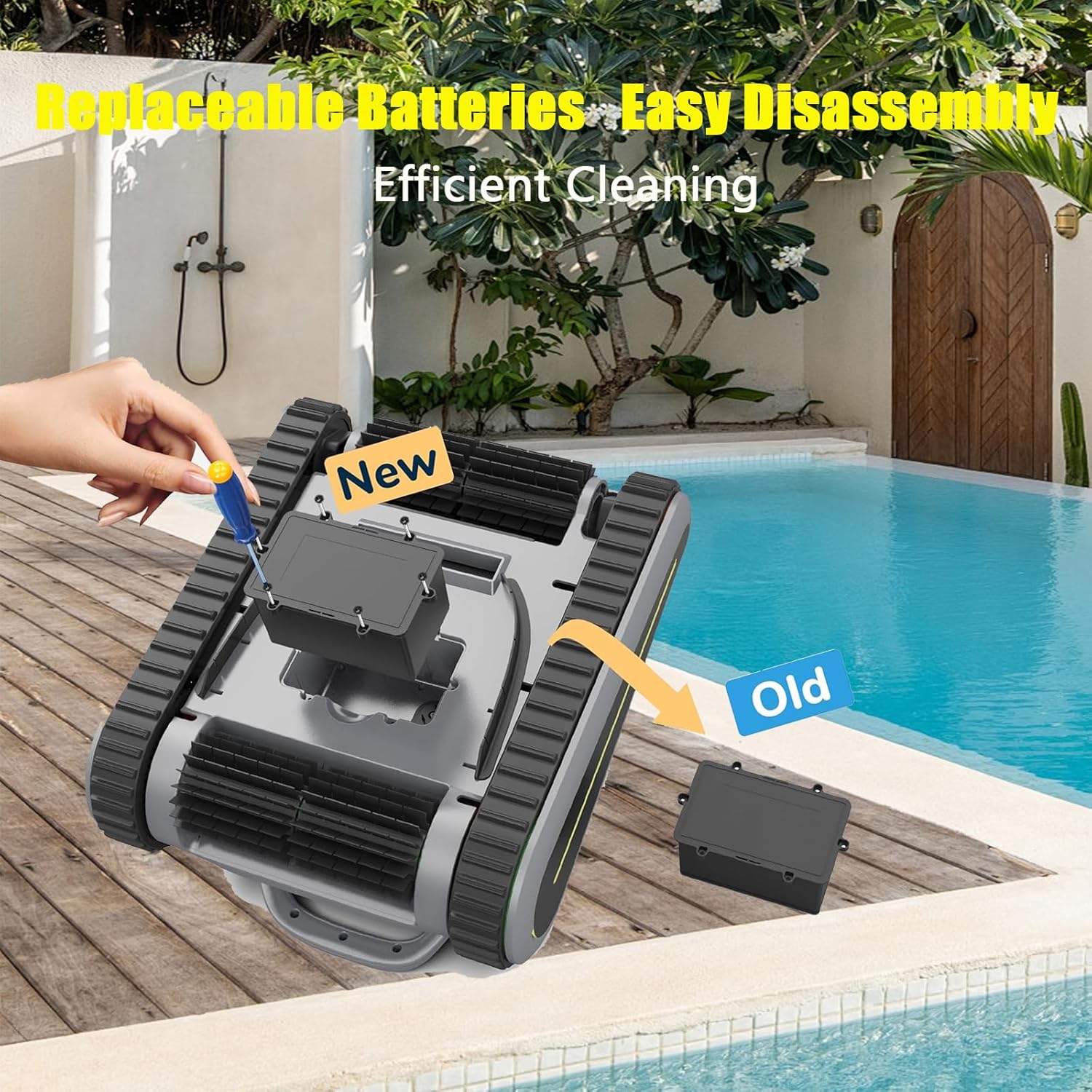 Seauto Cordless Robotic Pool Vacuum, Cordless Robotic Pool Cleaner, Automatic Pool Vacuum Robot, 180W Powerful Suction LED Indicator Self Parking, of 1980 Square Feet Pool