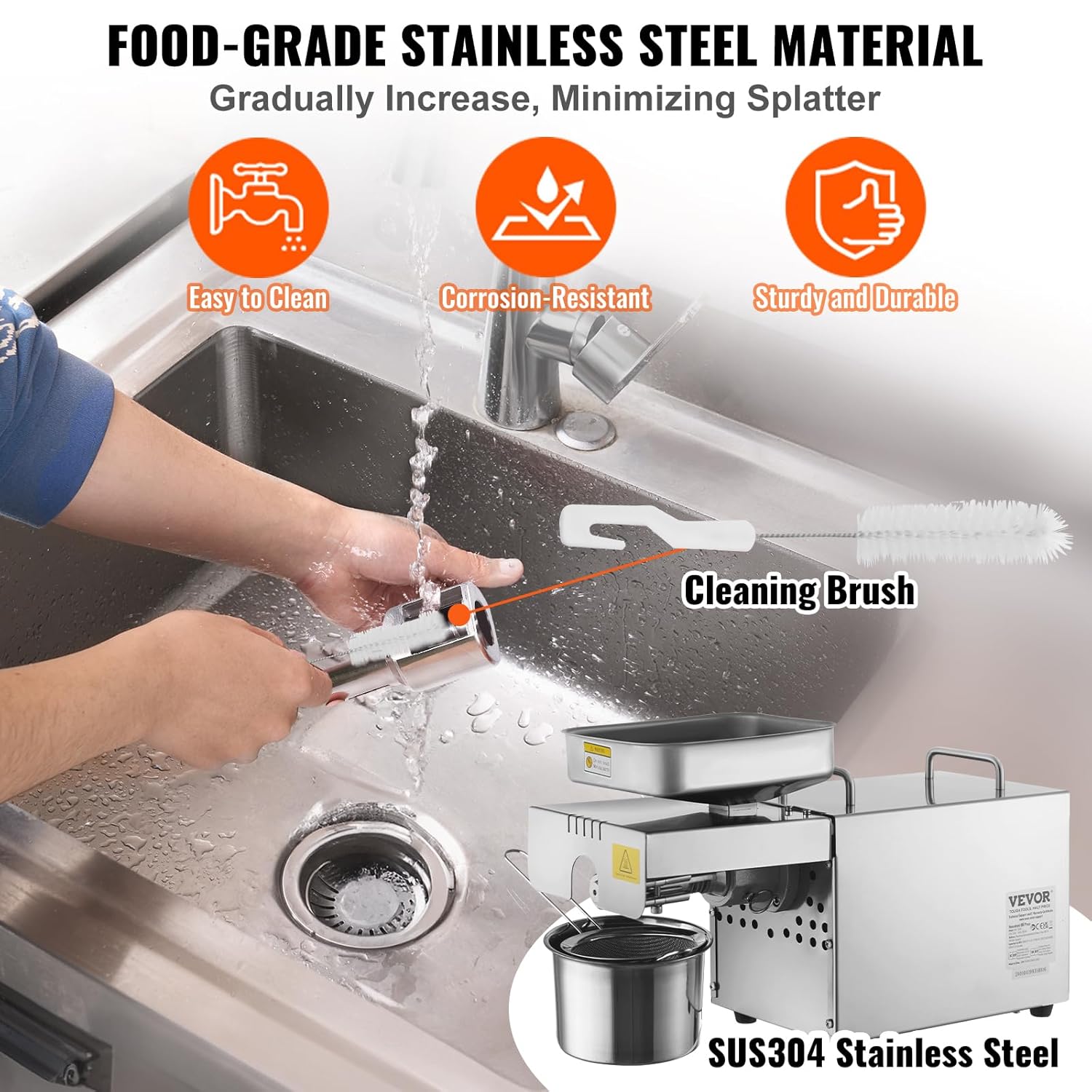 VEVOR Electric Oil Press Machine, 700W Stainless Steel Oil Extractor Machine, 140℃ / 284℉ Constant Temperature, Hot Press Oil Expeller for Pressing Peanuts, Sesame Seeds, Rapeseed, Tea Seeds