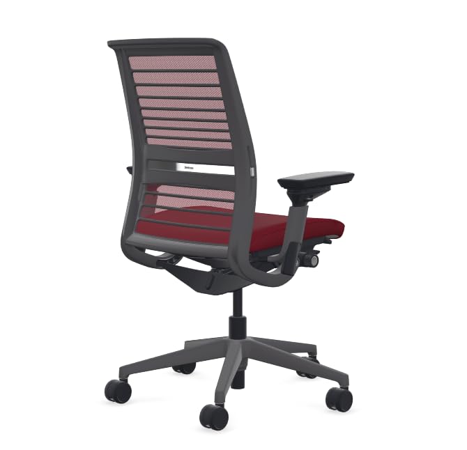 Steelcase Think Office Chair - Ergonomic Work Chair - Lumbar Support - 4D Arms - Dark Merle Frame with 3D Knit Back - Licorice Fabric with Wheels for Carpet Flooring