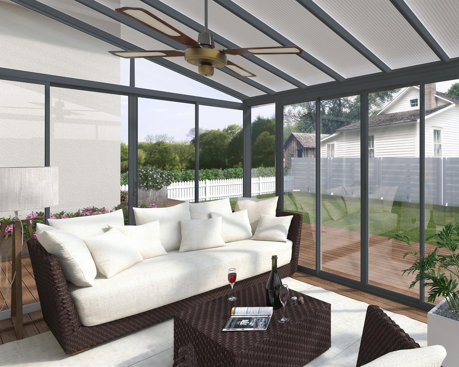 Palram - Canopia SanRemo 13x14 Enclosed Patio Cover with Screen Doors, Gray DIY Sunroom Kit Lean to Gazebo with Walls to Cover Patio Furniture, Deck, & Porch, UV Protected Polycarbonate Shelter
