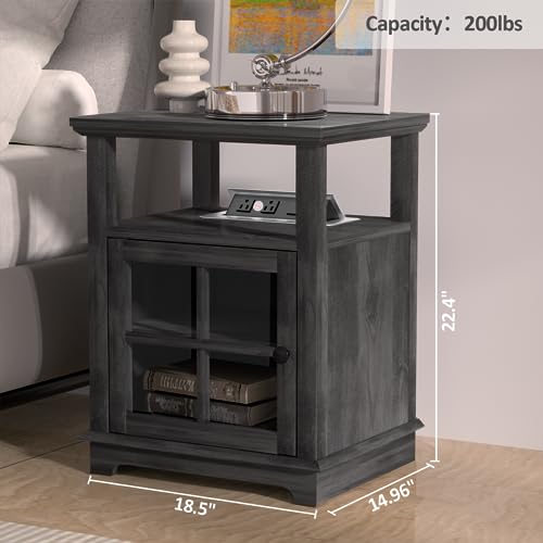 End Table with Charging Station, Side Table with Storage, White Nightstand with Adjustable Shelf, Wireless Charging End Table for Living Room, Bedroom