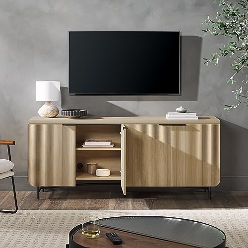 Walker Edison Scandinavian Grooved 4-Door Sideboard, 69 Inch, Black