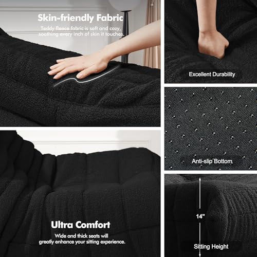 Bean Bag Chair Big Sofa Beanbag Chair for Adults Fireside Chair Bean Bag Lounger with Memory Foam Filled for Home,Apartment or Gaming Venue(Black Plush)